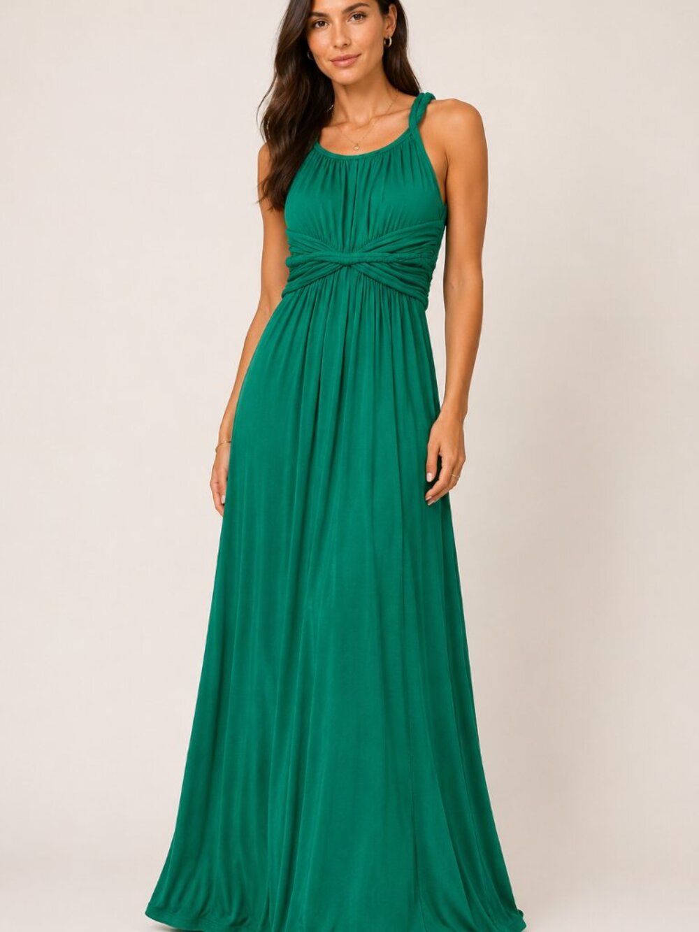 Max Studio Emerald Green Maxi Dress Size Small Stretch Jersey Empire Waist